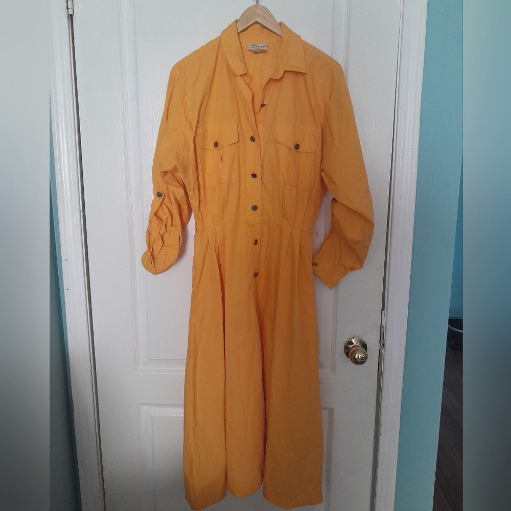 Darian Vintage Yellow Button-Up Midi Dress